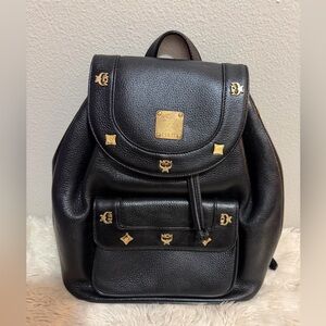 MCM Black Backpack with Gold Accents
